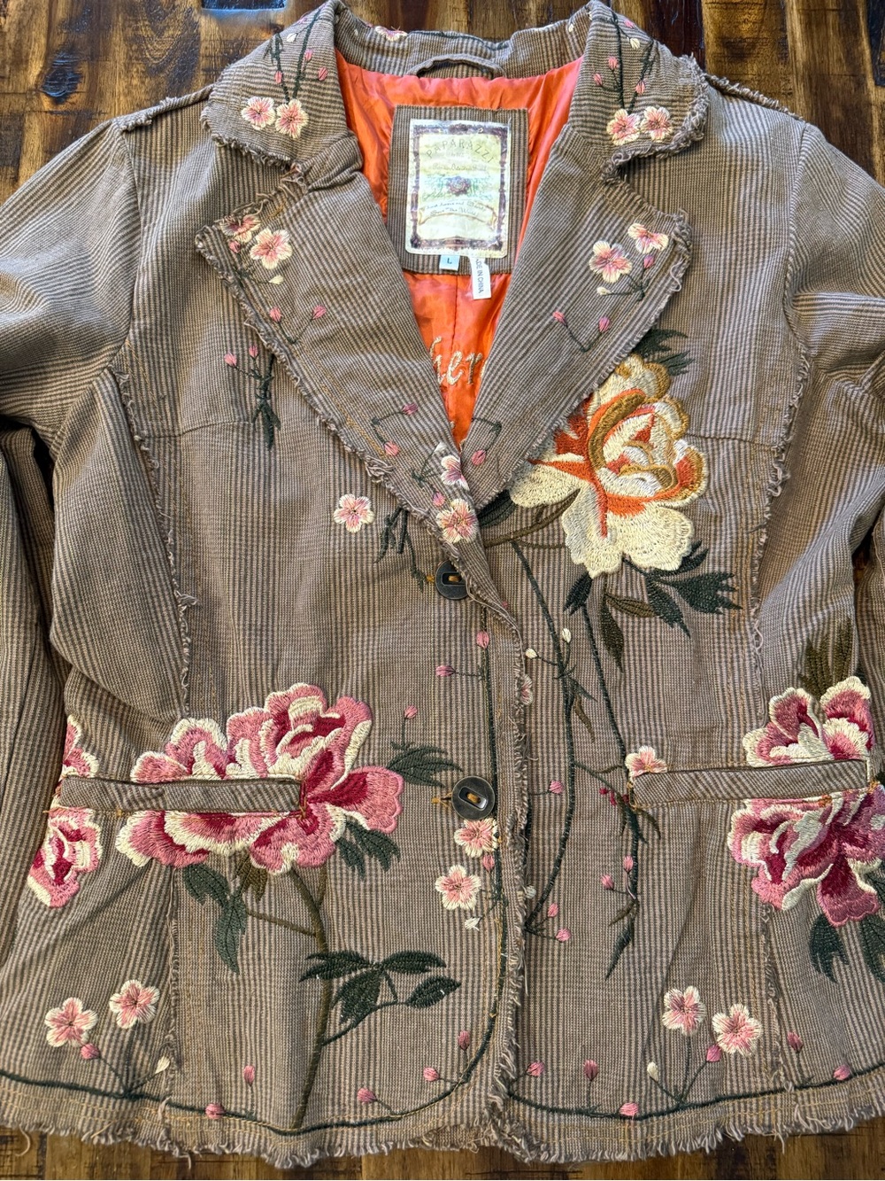 🍒Whimsy Floral Embroidered plaid jacket. Distressed fairy grunge Paparazzi BIZ - Picture 4 of 11